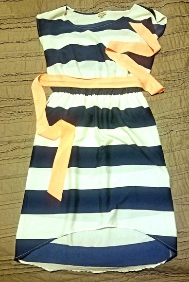 Cremieux EUC navy & ivory dress with 🍑 sash - Picture 1 of 7